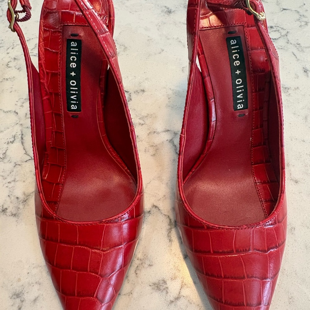 Alice + Olivia Bold Red Croc Heels